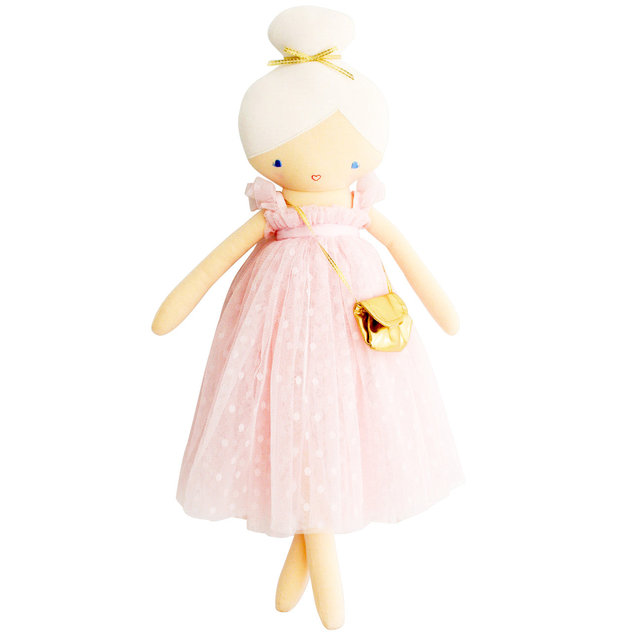 Alimrose Charlotte Doll 48cm in pink tulle dress, complete with a gold mini bag, perfect for imaginative play.