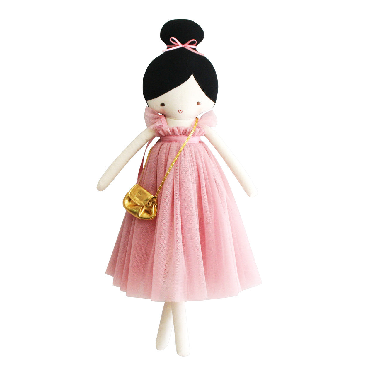 Alimrose Charlotte Doll in a pink tulle dress with mini bag, perfect for imaginative play and cherished childhood moments.