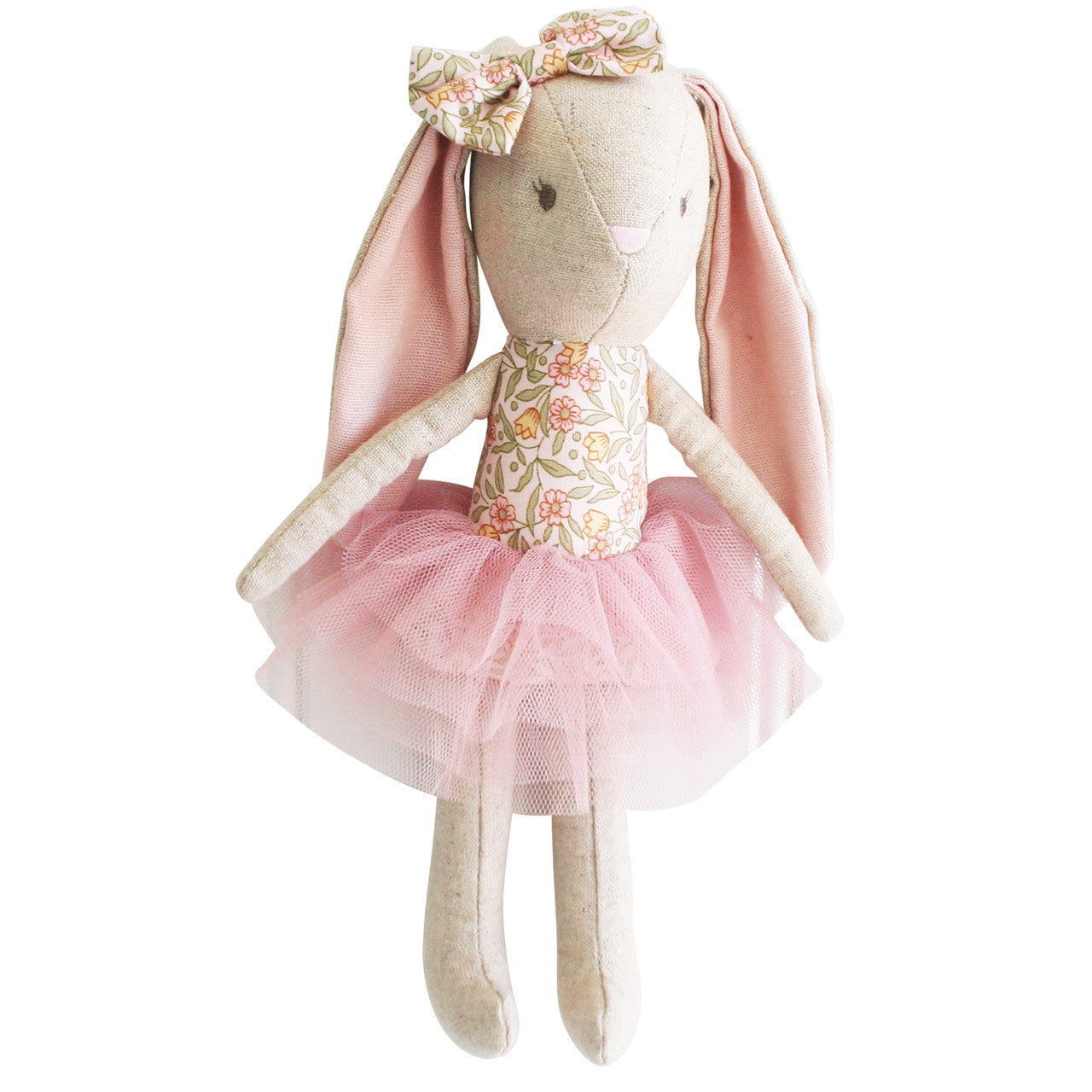 Baby Pearl Bunny 26cm in pink floral bodice and tulle tutu, perfect keepsake for children 18 months and up.