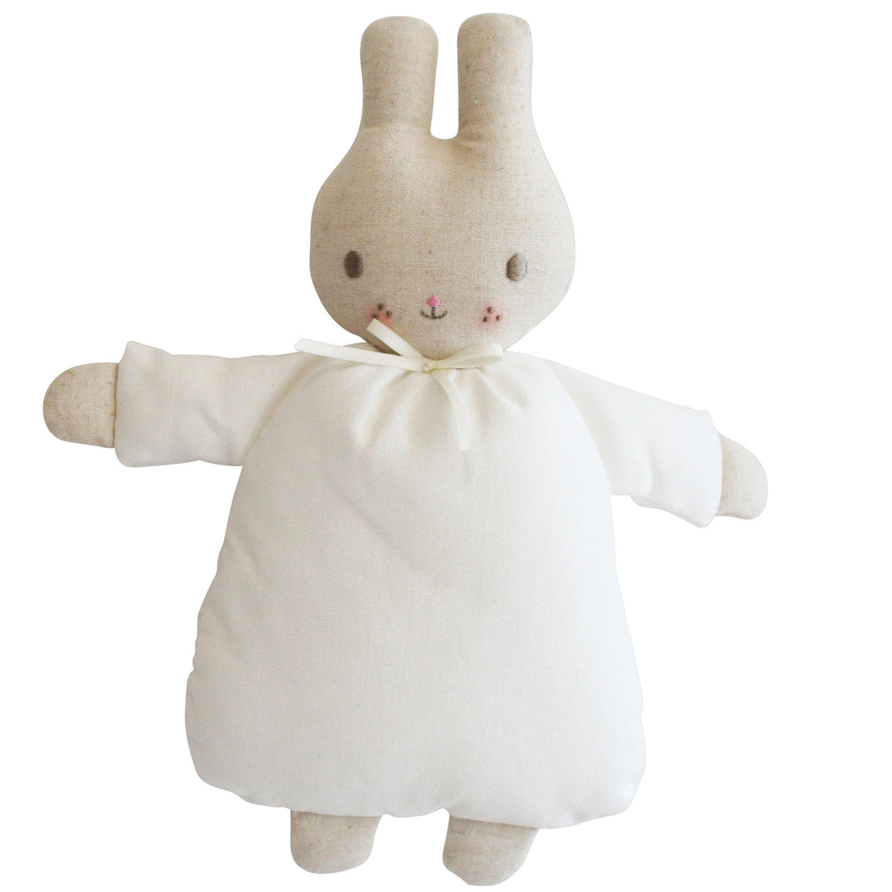 Riley Bunny Rattle 24cm Ivory, soft linen cotton bunny with embroidered face, perfect newborn gift.