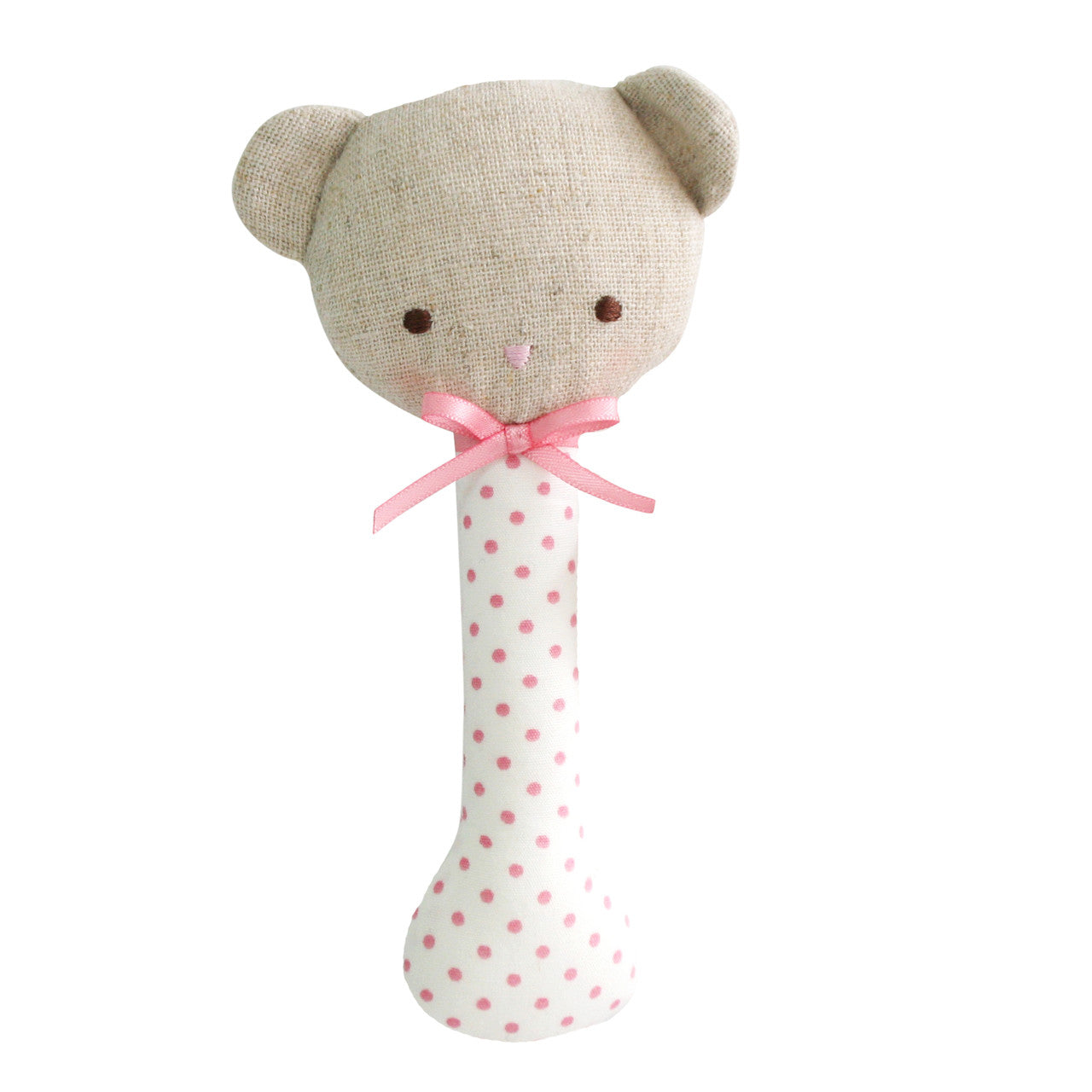 Baby Bear Stick Rattle Spot Pink on Ivory