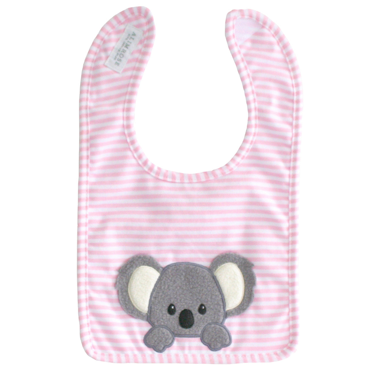 Adorable pink Baby Koala Bib with cute koala design, perfect for newborns and machine washable for easy care.