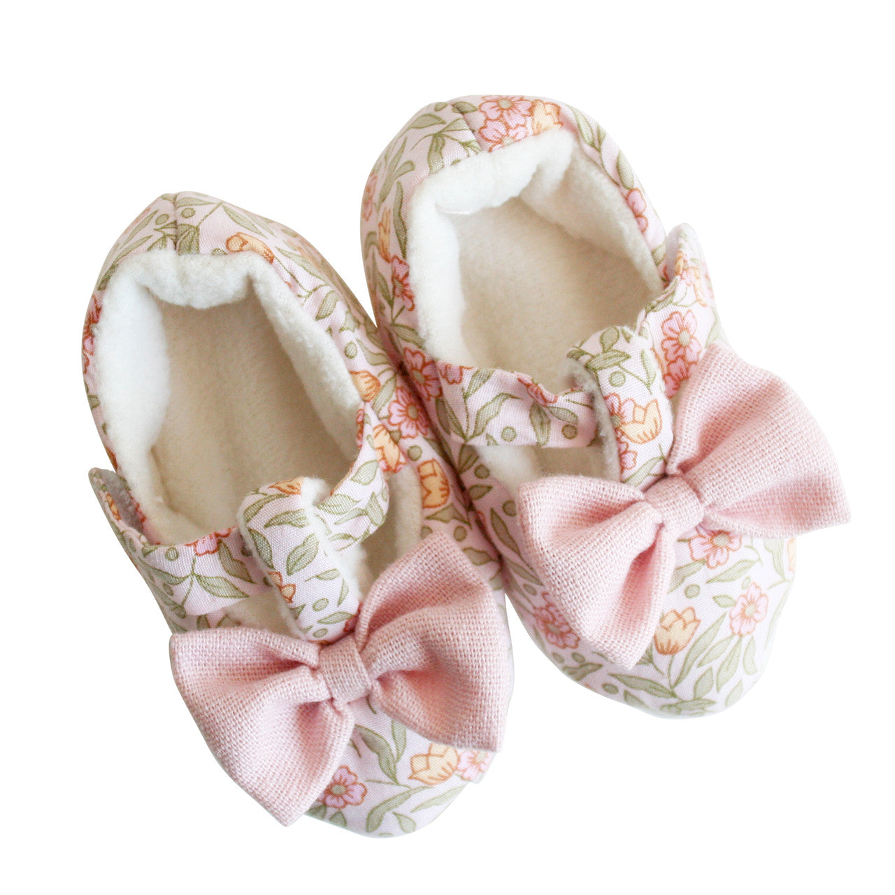 Bow Booties Blossom Lily Pink slippers with soft cotton, grip sole, and sweet pink bows, suitable for newborns up to 6 months.