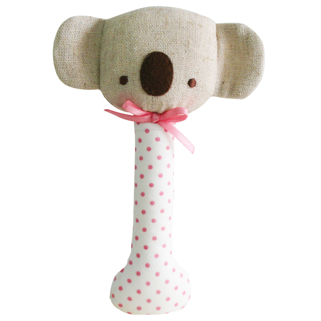 Baby Koala Stick Rattle Spot Pink on Ivory