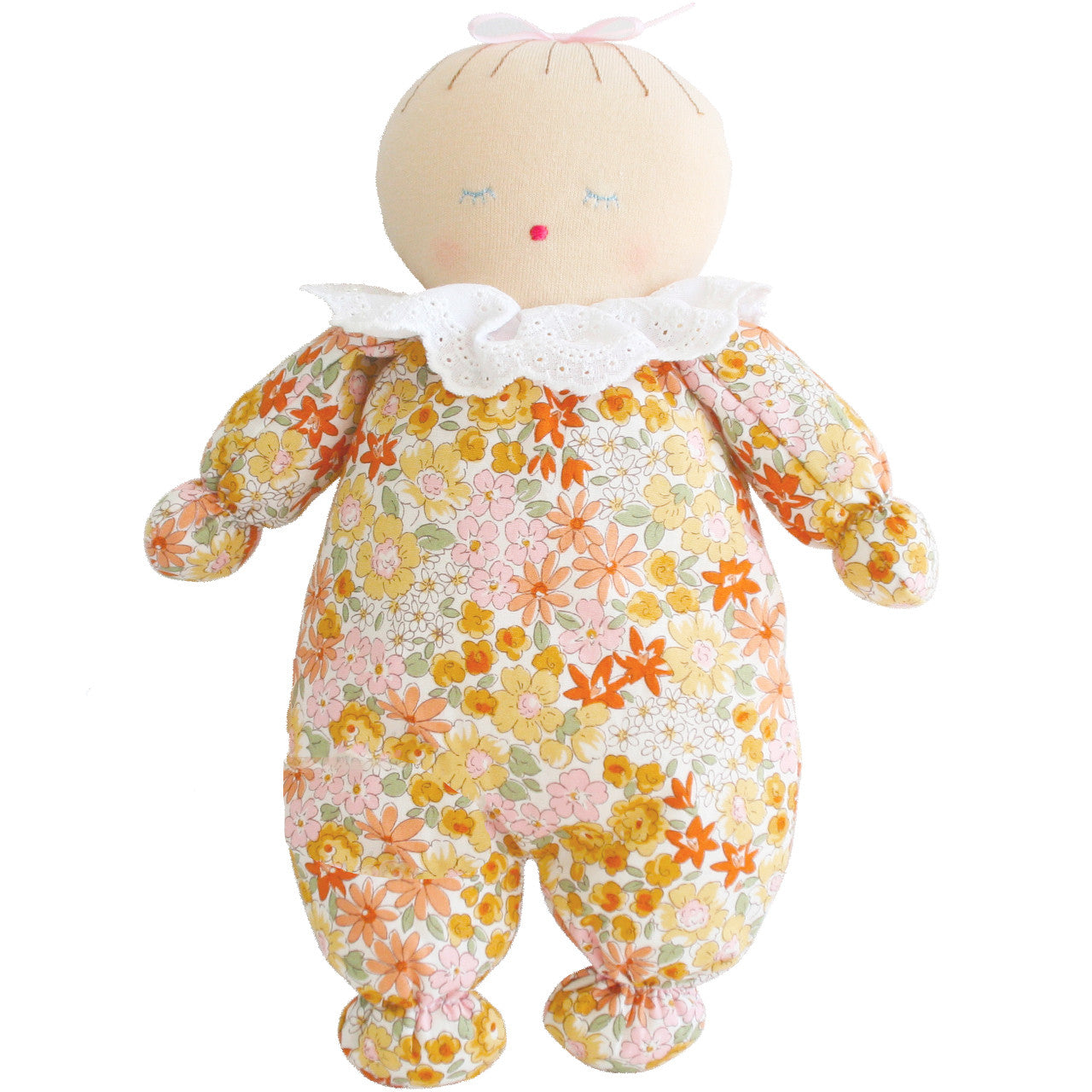 Alimrose Asleep Awake Baby Doll 24cm in floral dress, perfect for imaginative playtime adventures.