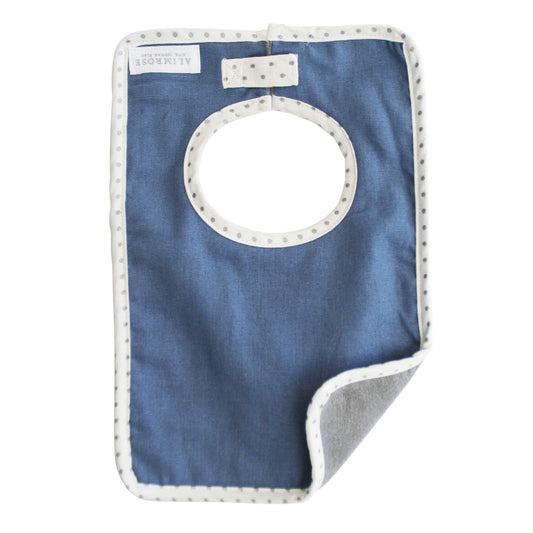 Bobby Bib Chambray Linen with absorbent backing for stylish and practical mealtime protection.