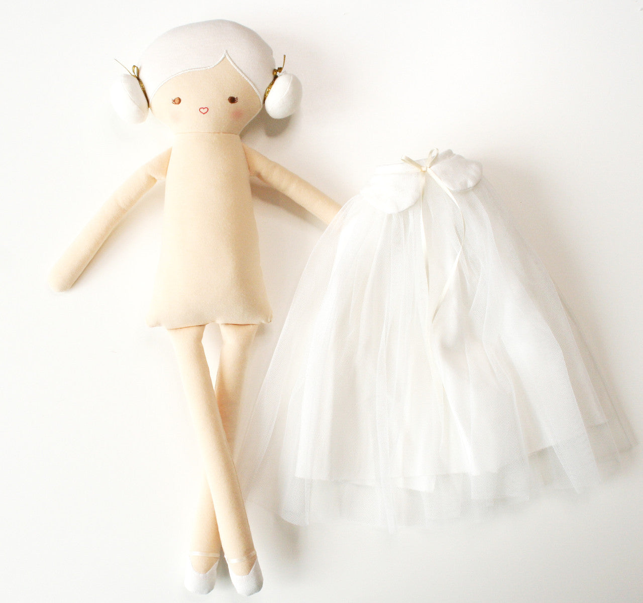 Lulu Doll 48cm in ivory with cute buns and removable tulle dress, perfect for imaginative play.