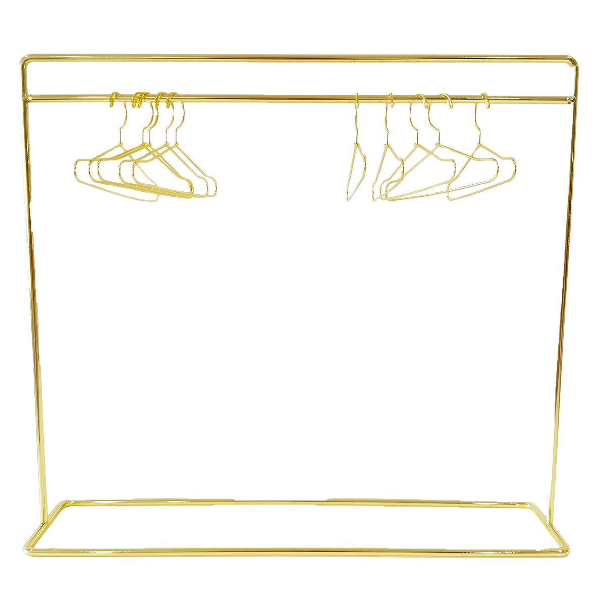 a gold metal rack with swingers