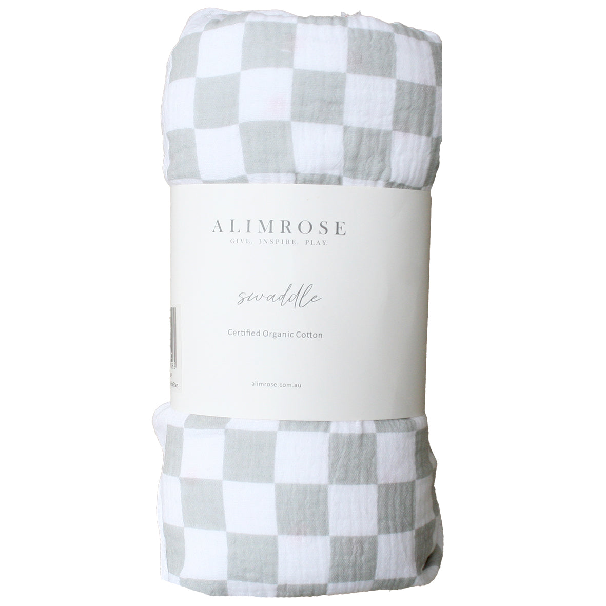 Alimrose Swaddled Grey Checkered rolled in Alimrose packaging