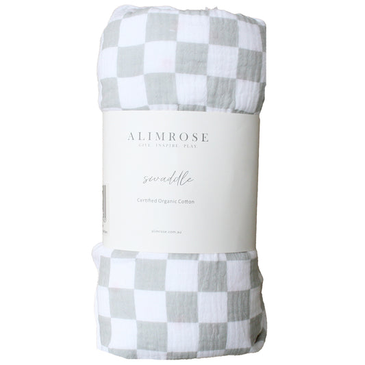 Alimrose Swaddled Grey Checkered rolled in Alimrose packaging