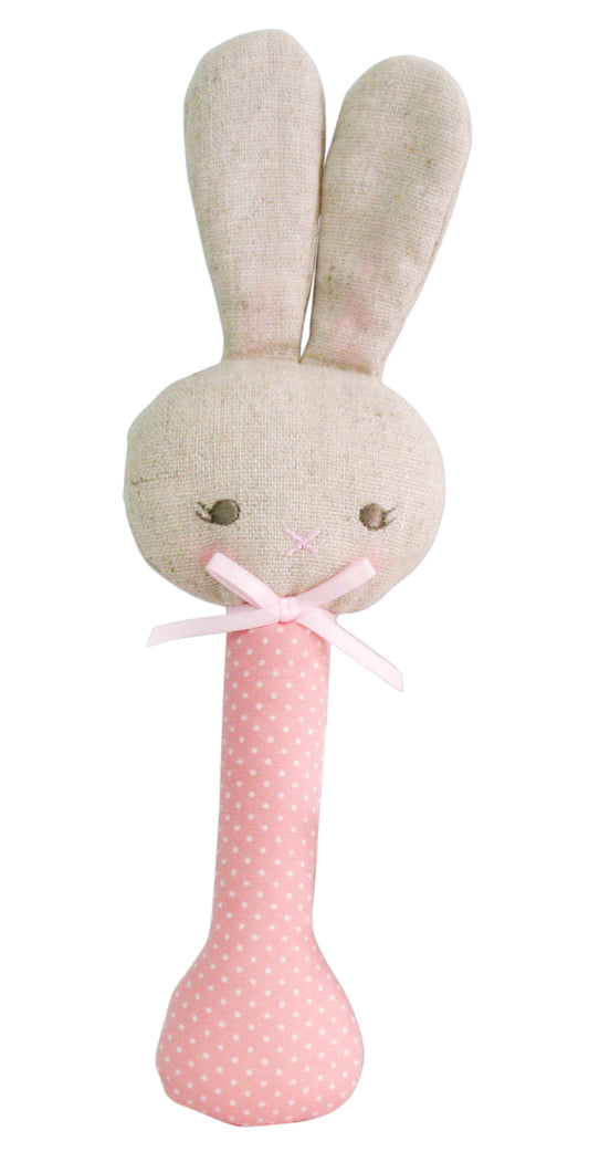 Baby Bunny Stick Rattle Pink with White Spot