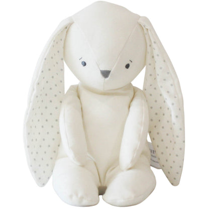 Ivory soft plush bunny with long floppy ears featuring small gray star patterns and embroidered facial details.