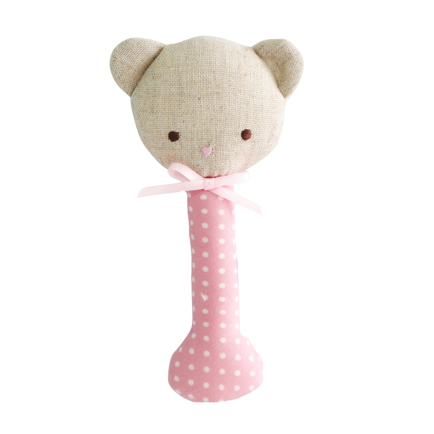 Baby Bear Stick Rattle Pink with White Spot