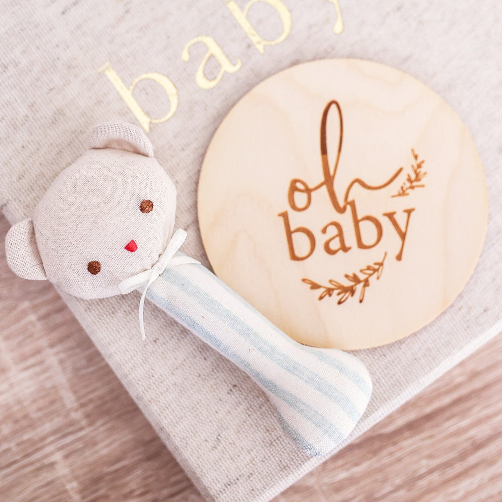 Fabric Rattle Ted Stick Rattle Sage Stripe – Alimrose