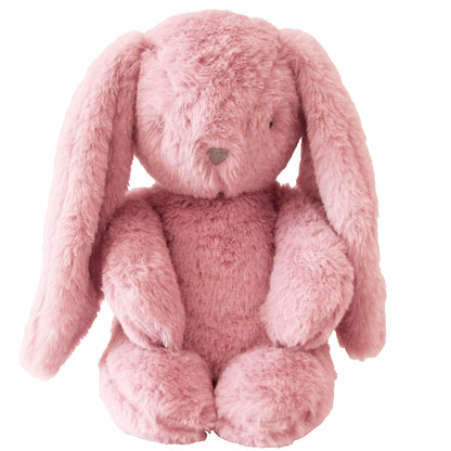 Soft pink plush baby bunny with long floppy ears and stitched facial features.