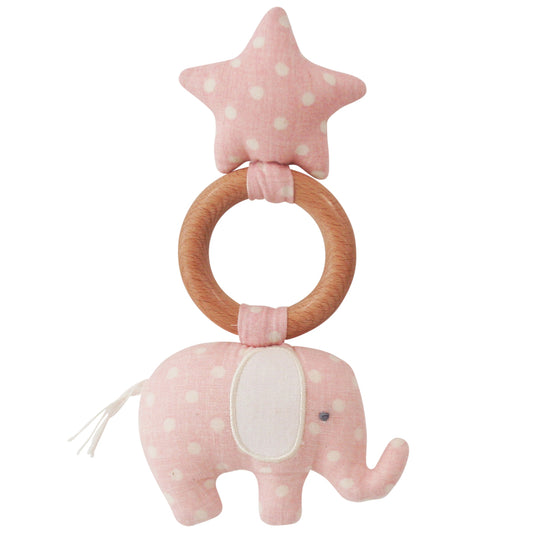 Elephant Star Teether Pink White Spot