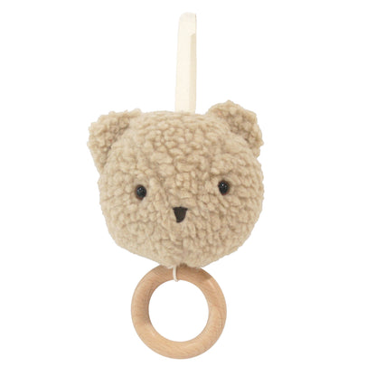 Adorable Alimrose Charlie Bear Musical in oatmeal color with a wooden ring, perfect nursery accessory for soothing melodies.