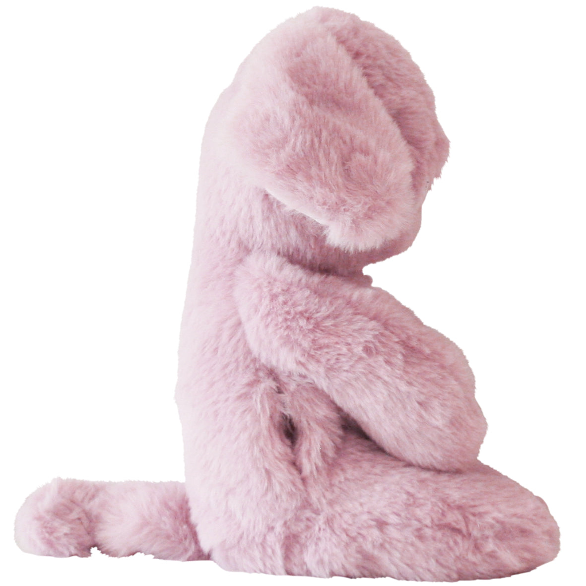Soft pink plush piggy toy sitting upright with floppy ears and a curled tail.