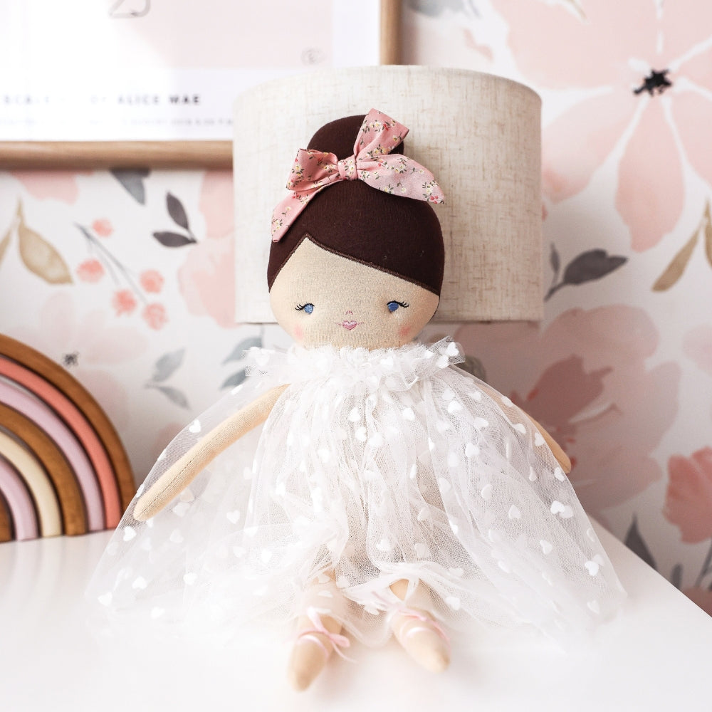 Mia Doll 44cm White Flocked Heart Tulle