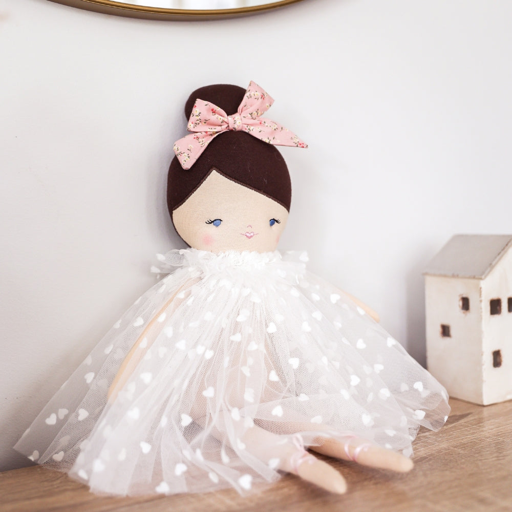 Mia Doll 44cm White Flocked Heart Tulle