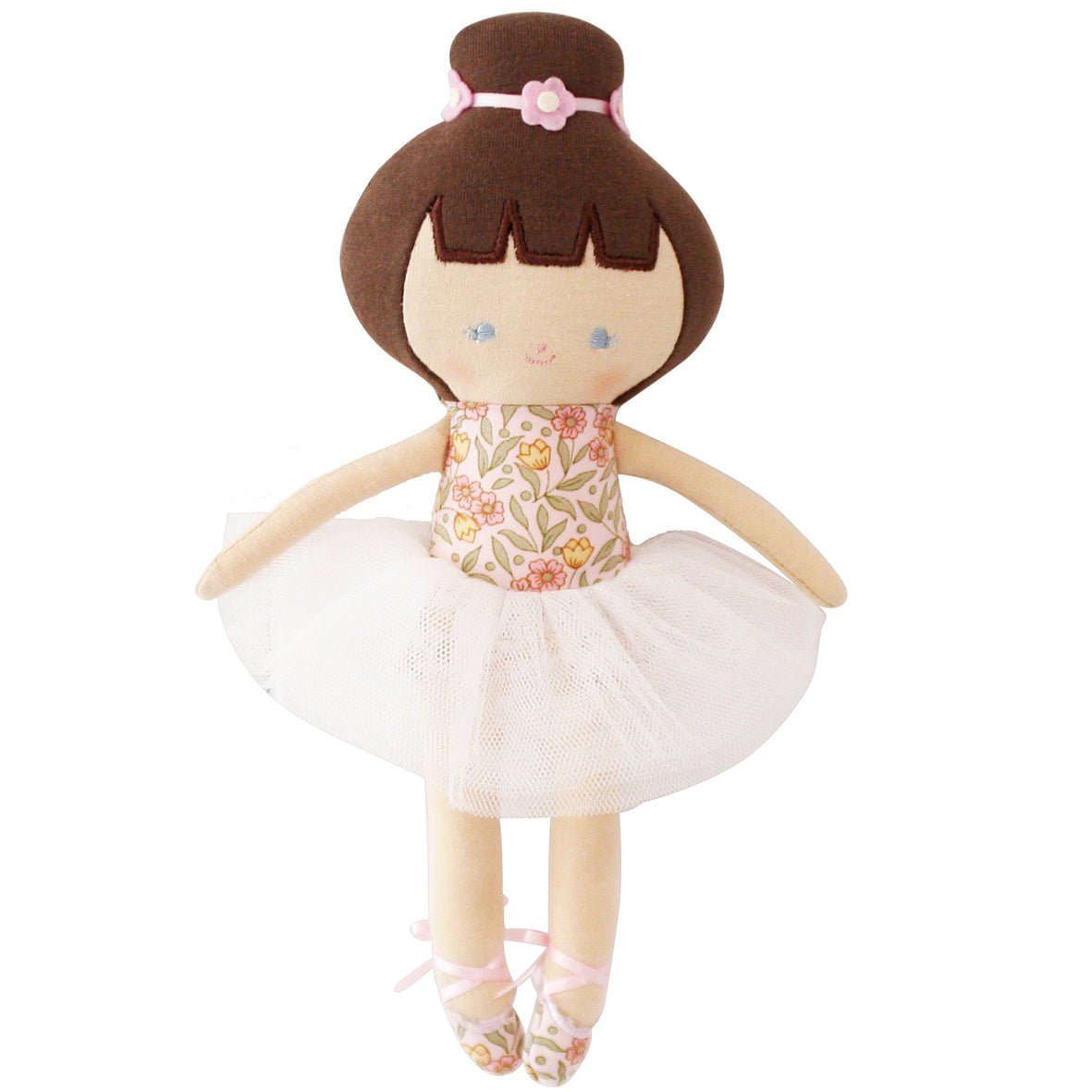 Baby ballerina doll with tulle tutu and floral bodice, 25cm tall, perfect gift for 3 years and up.