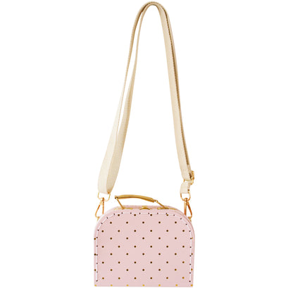 Alimrose Coco Cross Body Bag in pink with gold spots, perfect for little fashionistas' adventures.