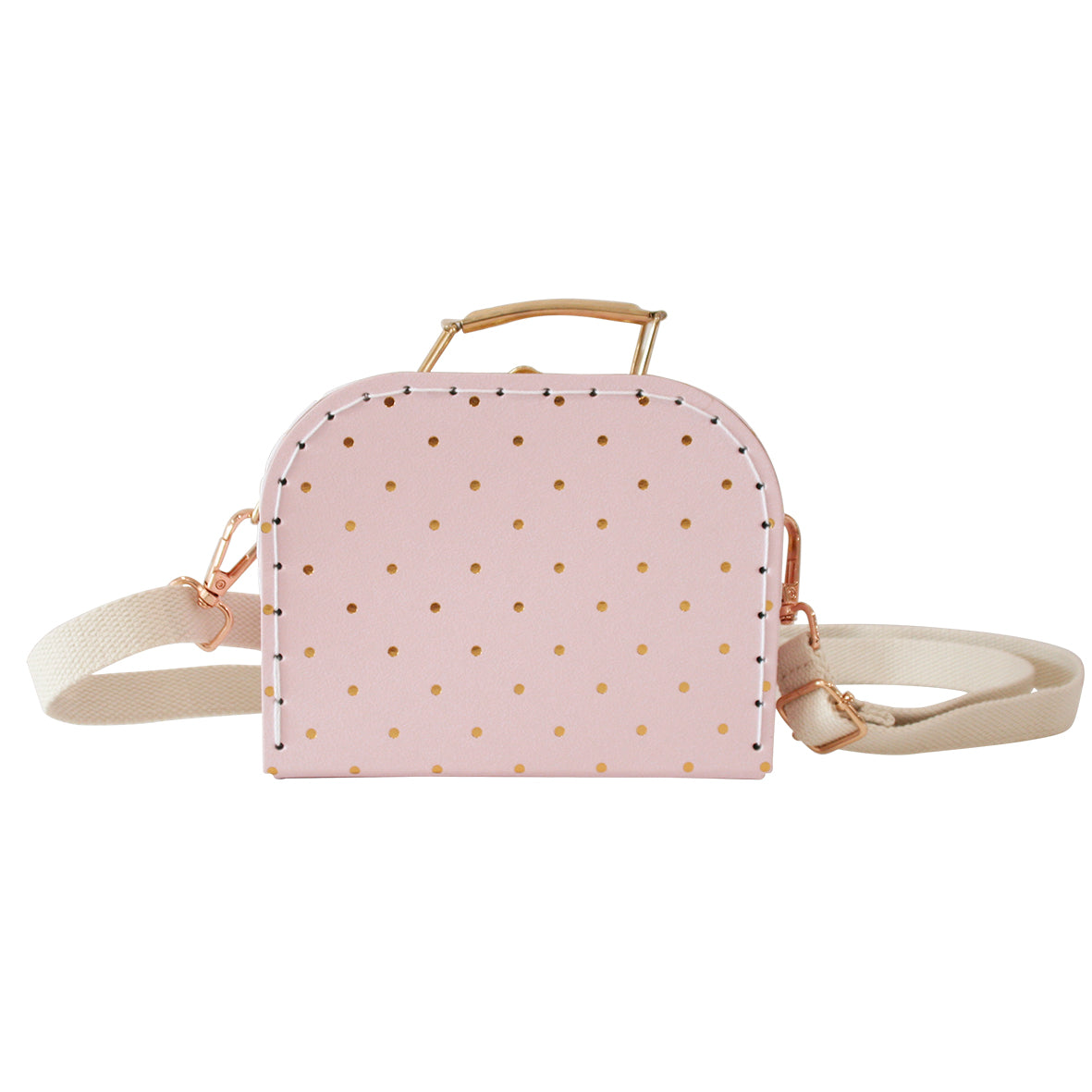 Alimrose Coco Cross Body Bag in pink with gold spots, perfect accessory for little fashionistas.