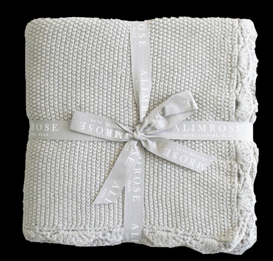 Knit Mini Moss Stitch Blanket 100% cotton - Grey 100cm x 100cm
