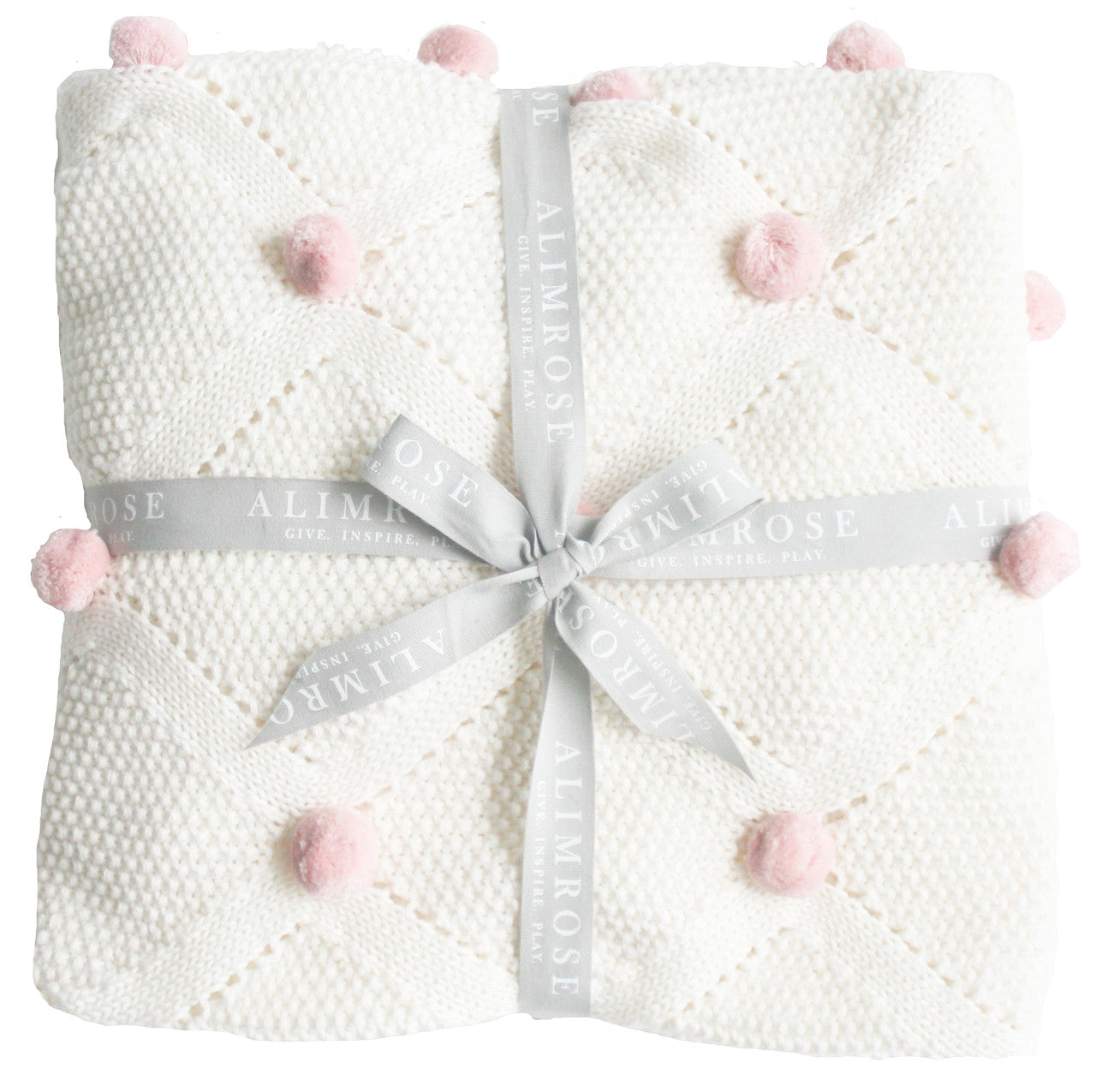 Pom Pom Baby Blanket Pink Ivory Alimrose