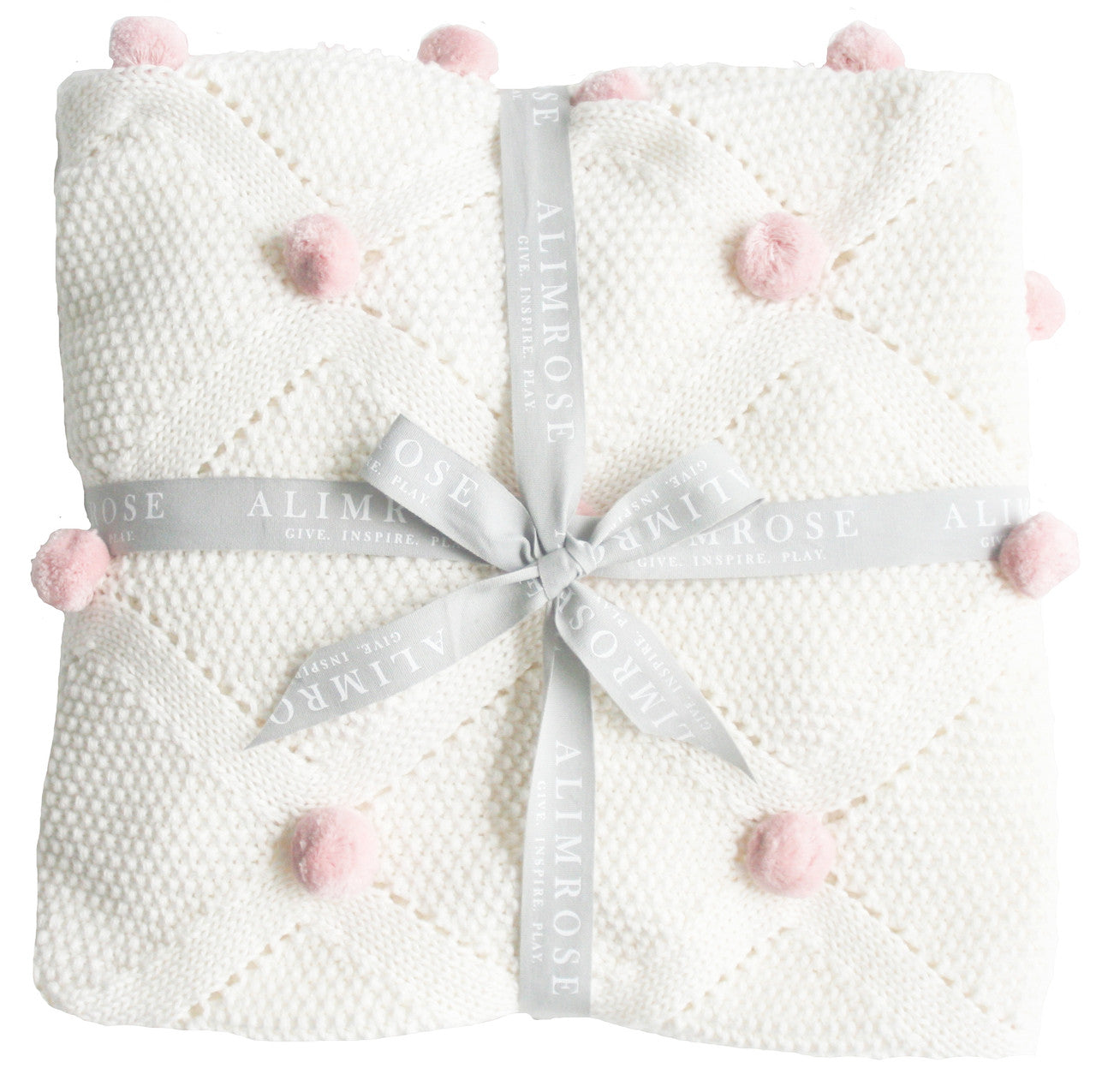 Pom Pom Baby Blanket Pink Ivory