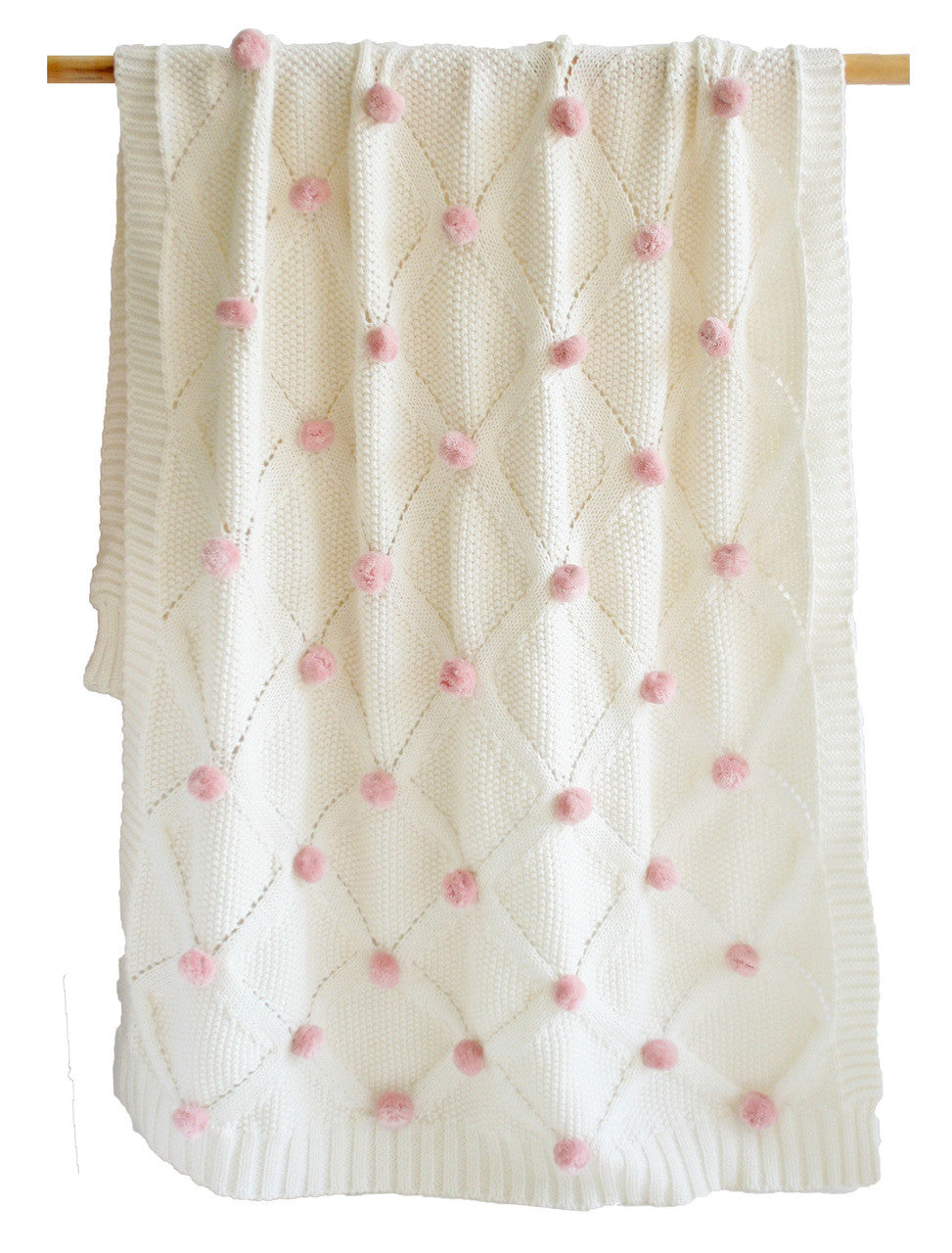 Pom Pom Baby Blanket Pink Ivory