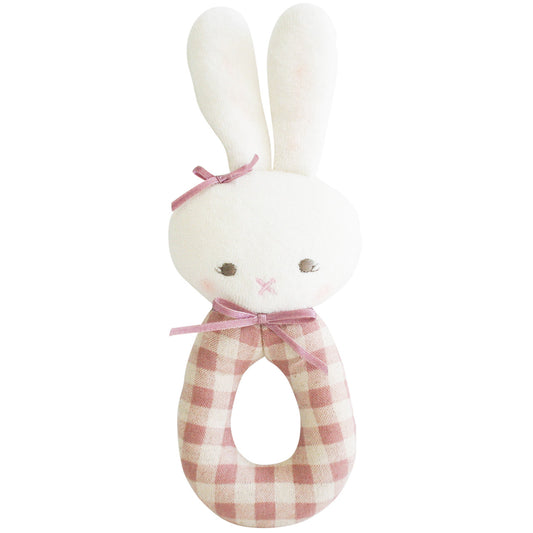 Bunny Grab Rattle Rose Check