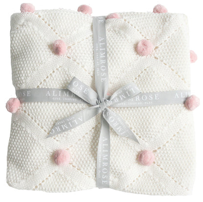 Pom Pom Baby Blanket Pink Ivory